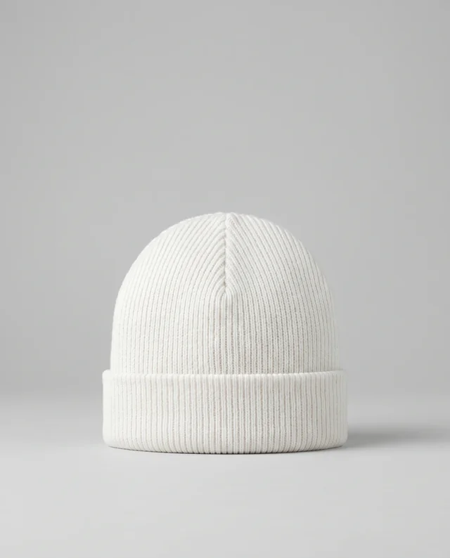 Elegant White Beanie Mockup on Soft Gray Background