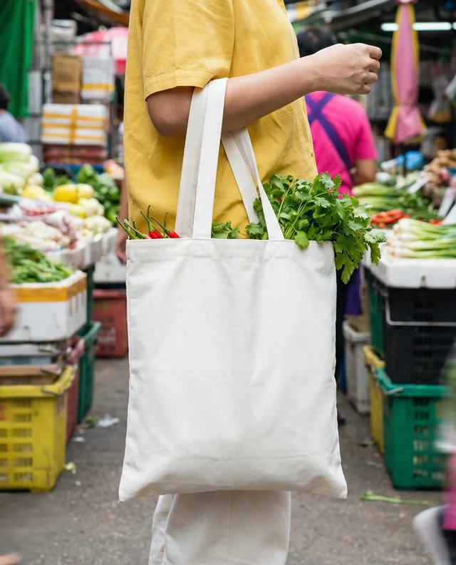 Vibrant Outdoor Market Tote Bag Mockup