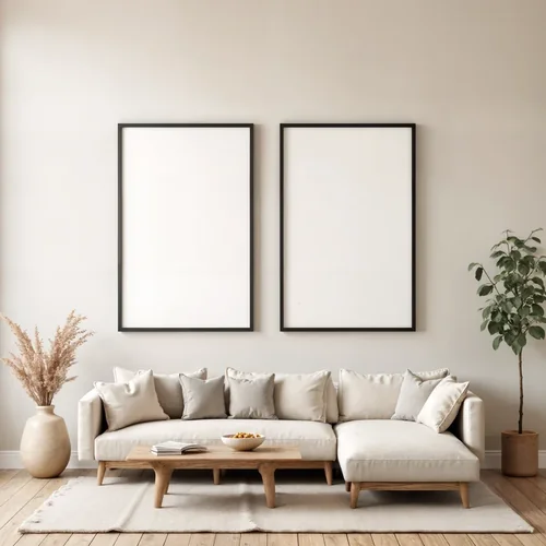 Cozy Modern Living Room Mockup with Beige Background Colors