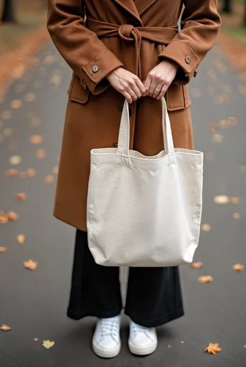 Chic Mockup of a Tote Bag in Autumn Park Setting