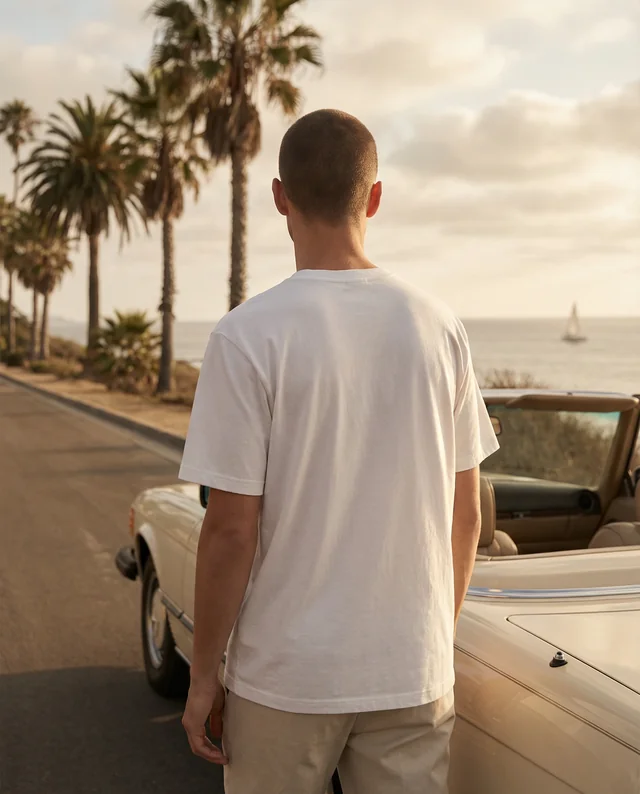 Serene T-Shirt Mockup by the Coastal Sunset