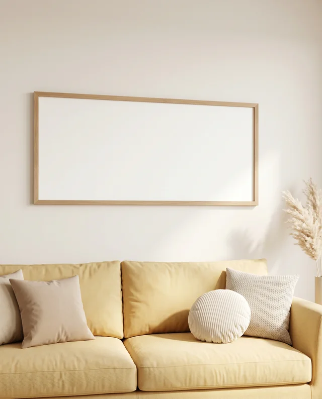 Cozy Living Room Poster Mockup with Elegant Sofa Design