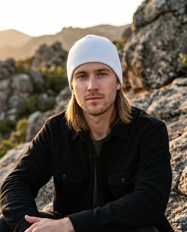 Relaxed Young Man in Beanie Mockup in Nature Setting