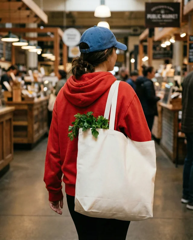 Cozy Mockup of Tote Bag in Vibrant Market Scene