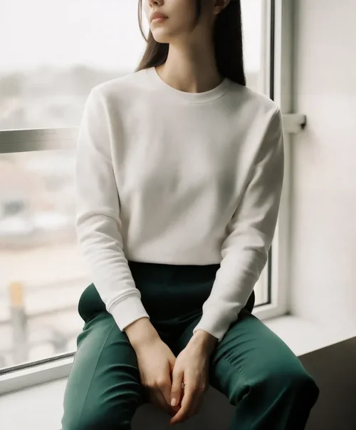 Cozy Sweatshirt Mockup of a Young Woman by a Window