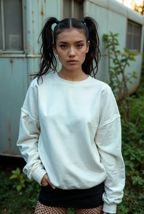 Urban Sweatshirt Mockup: Stylish Women's Fashion Portrait