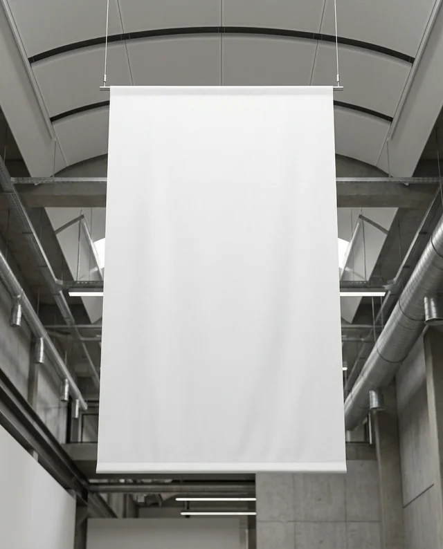 Modern Exhibition Space Mockup Featuring Blank Canvas Banner