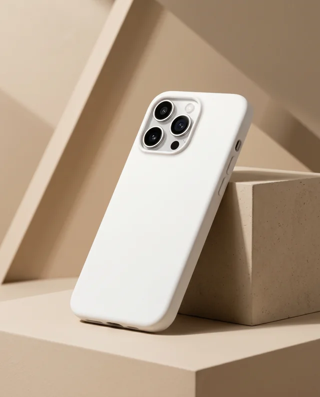 Elegant Phone Cover Mockup on Minimalist Beige Pedestal