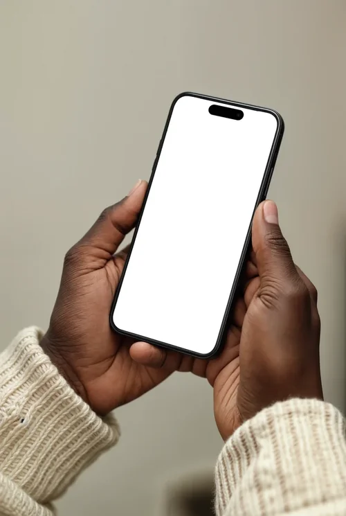 Black iPhone 16 Pro Max Mockup in Hands of Young Adult