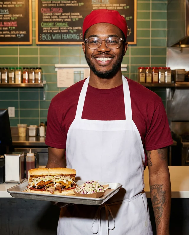 Cheerful Chef in Modern Kitchen with Apron Mockup