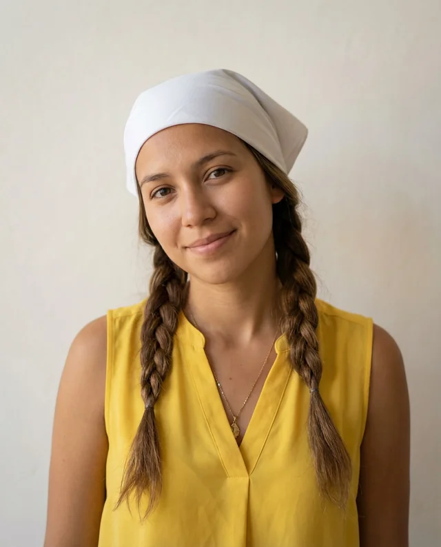 Bright Yellow Blouse Mockup with Friendly Woman and Bandana