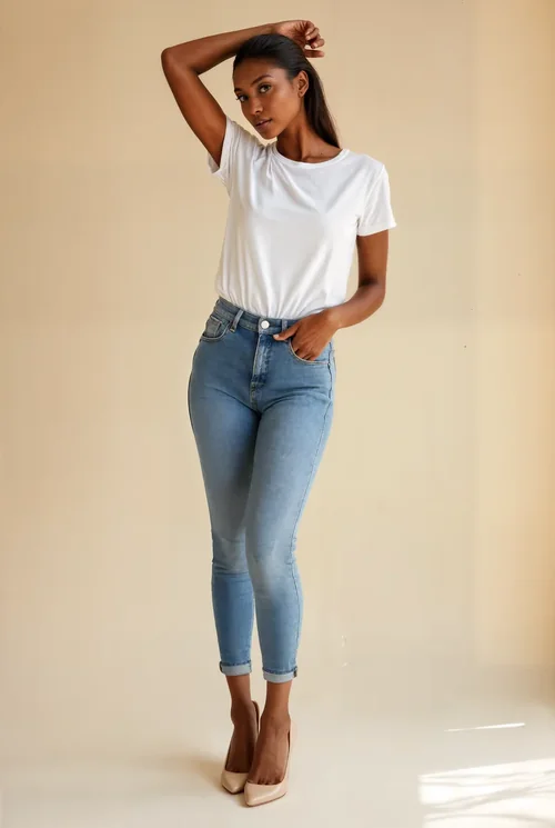 Stylish T-Shirt Mockup on Soft Beige Background