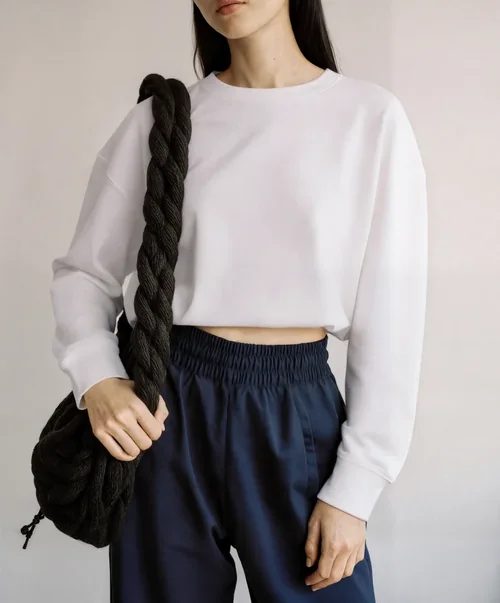 Stylish Mockup of a Woman in a Cropped Sweatshirt