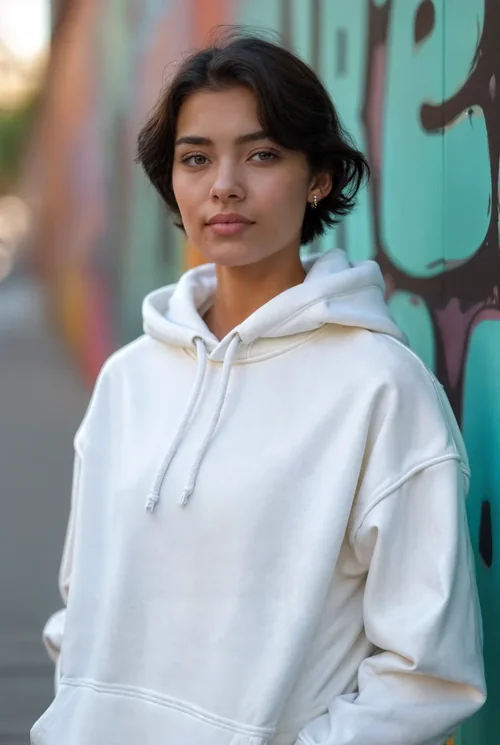 Vibrant Mockup of Hoodie Against Colorful Graffiti Wall