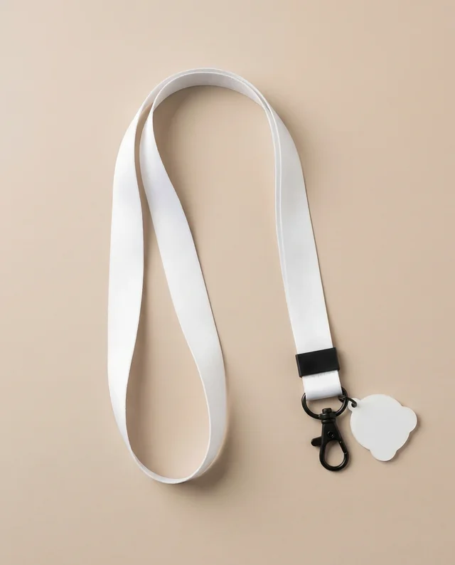 Elegant White Lanyard Mockup on Soft Beige Background