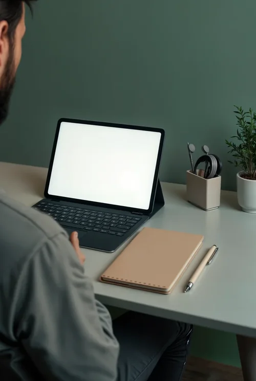 Minimalist iPad Mockup in a Serene Workspace Scene