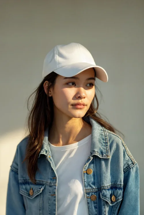 Stylish Hat Mockup of a Young Woman in Denim