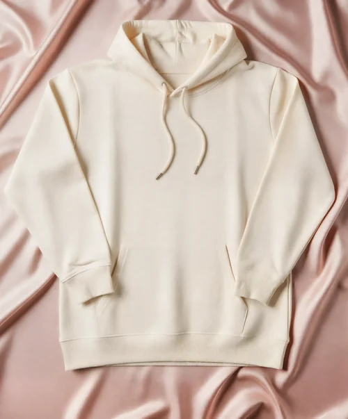 Cozy Cream Hoodie Mockup on Satin Background