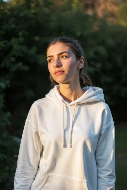 Serene Hoodie Mockup with Lush Green Background Colors