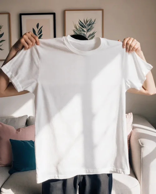 Stylish T-Shirt Mockup in Bright Living Room Setting
