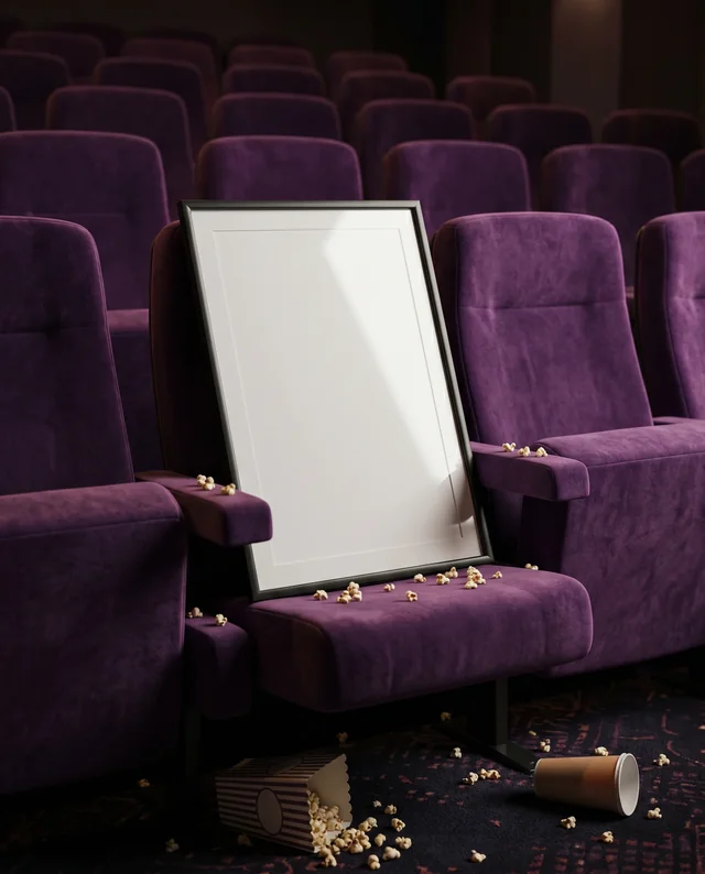 Cinema Scene Poster Mockup with Plush Velvet Seats