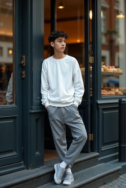 Urban Sweatshirt Mockup: Teen Style in a Café Setting