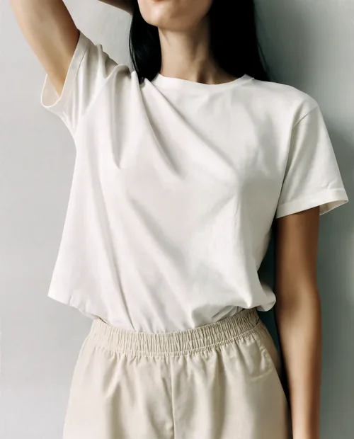 Minimalist T-Shirt Mockup of a Young Woman