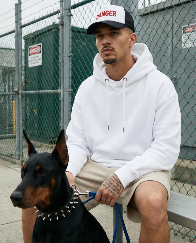 Urban Hoodie Mockup of Young Man with Doberman Dog