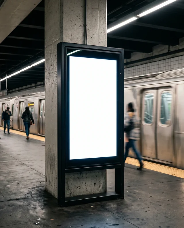 Modern Subway Station Billboard Mockup with Commuters