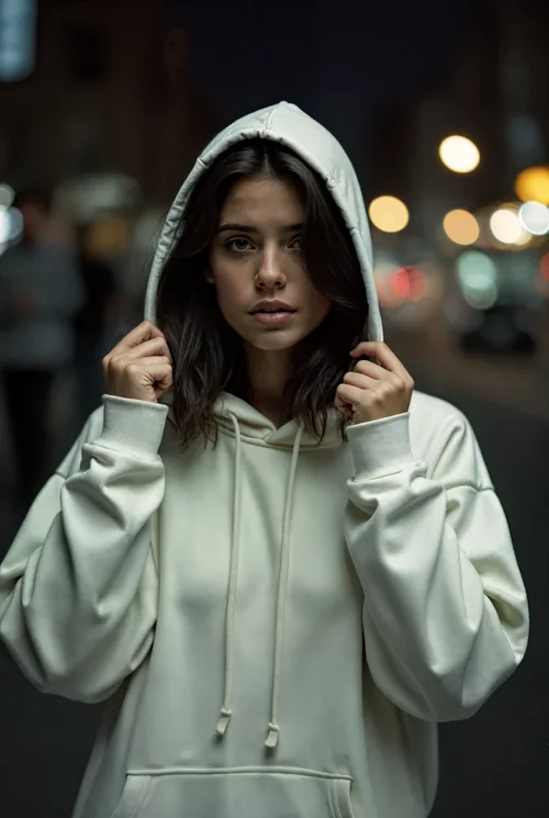 Mockup of Hoodie in Urban Night Background with Warm Colors