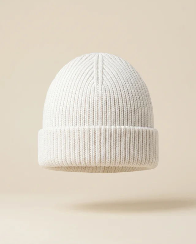 Floating Light Beige Beanie Mockup in Soft Background