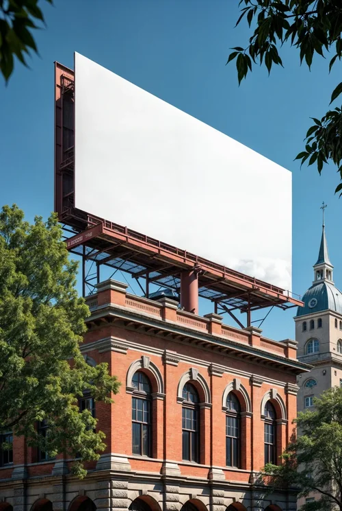 Mockup of a Billboard on a Vintage Brick Building