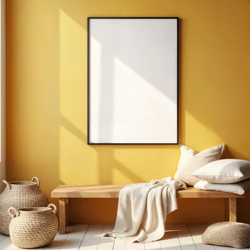 Vibrant Yellow Background Mockup Poster with Cozy Colors