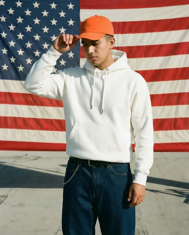 Stylish Hoodie Mockup with American Flag Background