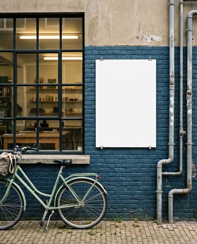 Charming Urban Scene Poster Mockup with Vintage Bicycle
