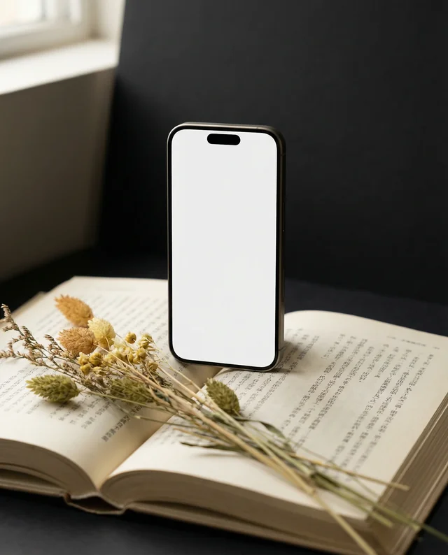 Minimalistic iPhone Mockup in Cozy Still Life Scene