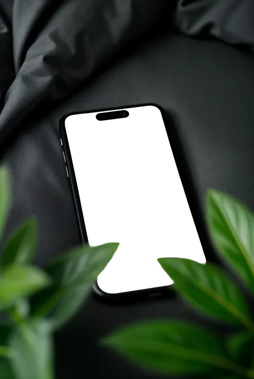 Black iPhone 16 Pro Max Mockup on Dark Gray Fabric