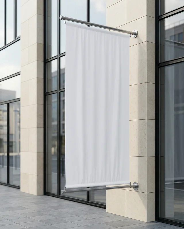 Modern Architectural Mockup of a Blank Vertical Banner