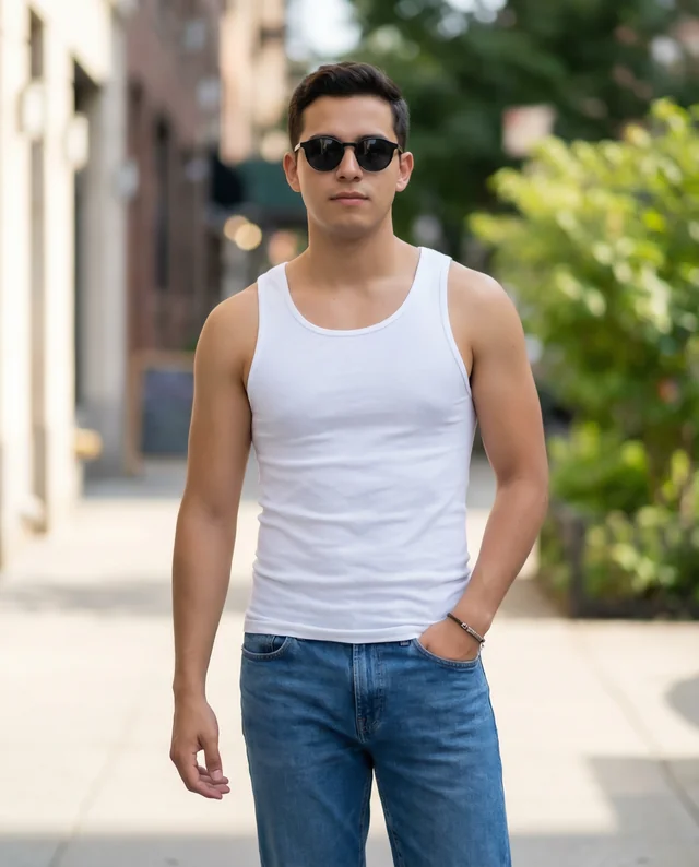 Confident Young Man in Stylish Tank Top Mockup