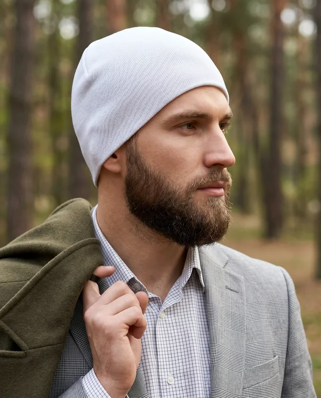 Stylish Beanie Mockup for Young Man in Nature Setting
