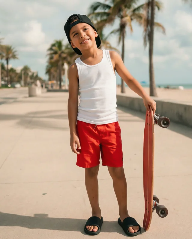 Summer Fun Mockup of a Boy in a Tank Top and Skateboard
