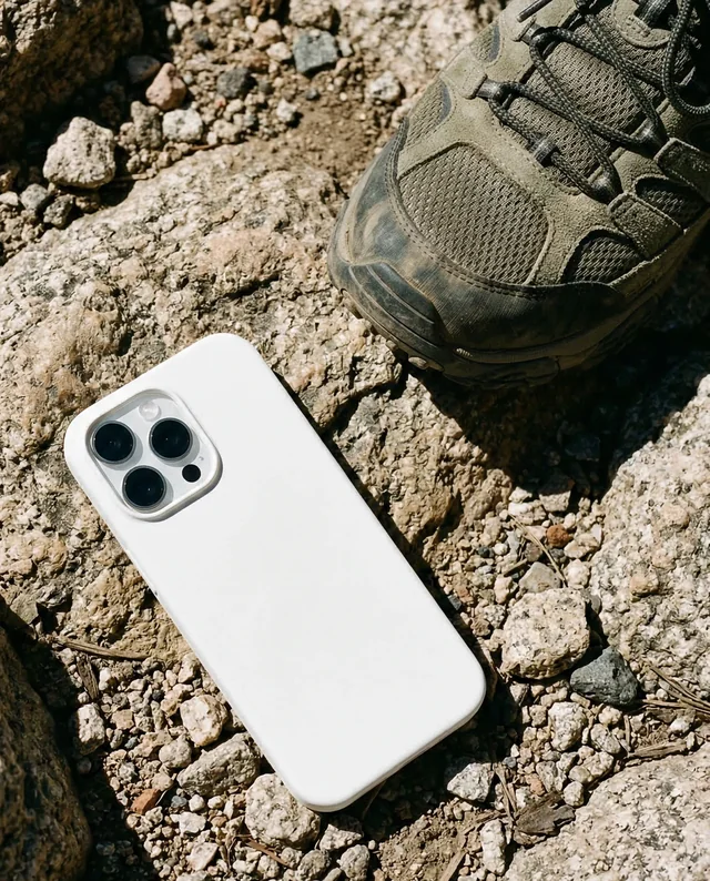 Rugged Outdoor Mockup Featuring a Phone Cover on Rocks