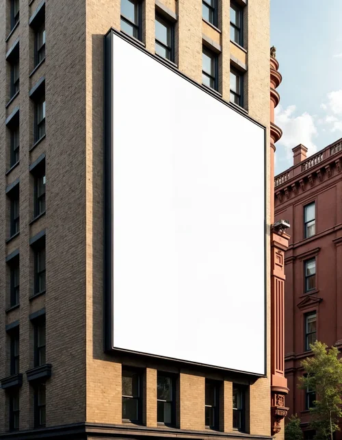 Urban Mockup: Blank Billboard in Cityscape View