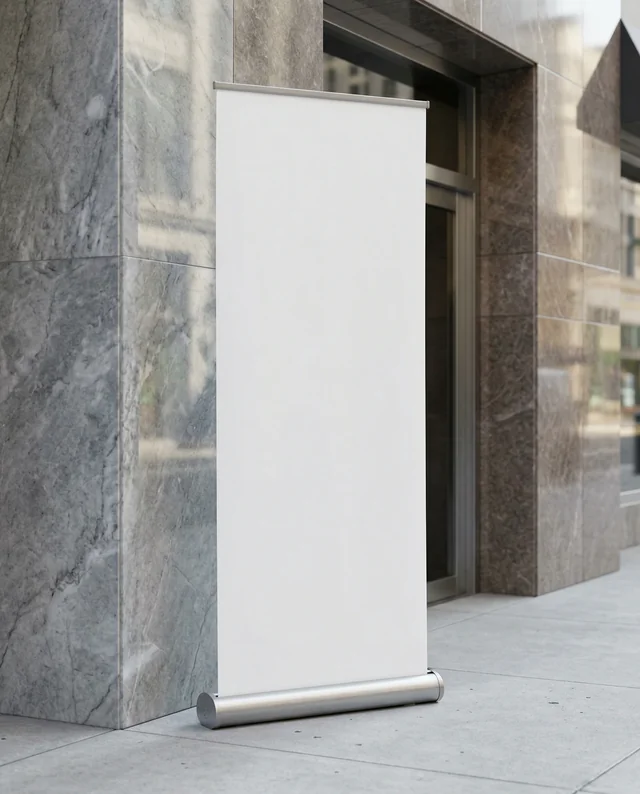 Sleek Mockup of a Blank Banner Stand on Sidewalk