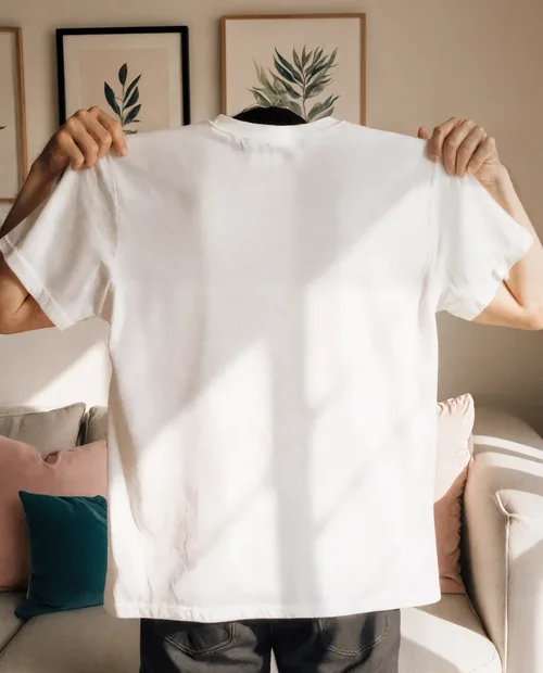 Cozy Living Room Mockup with T-Shirt Display