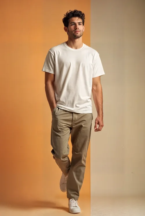 Mockup of T-Shirt Against Warm Orange and Neutral Background