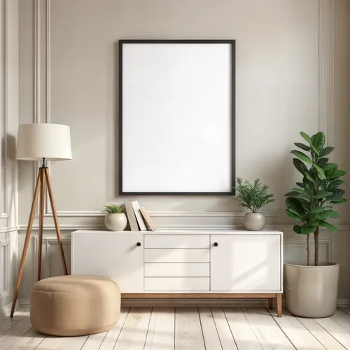 Modern Living Room Mockup with Cozy Beige and Green Colors