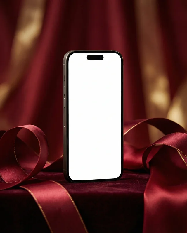 Elegant iPhone Mockup on Velvet with Satin Ribbons