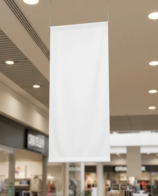 Modern Shopping Mall Interior with Blank Banner Mockup