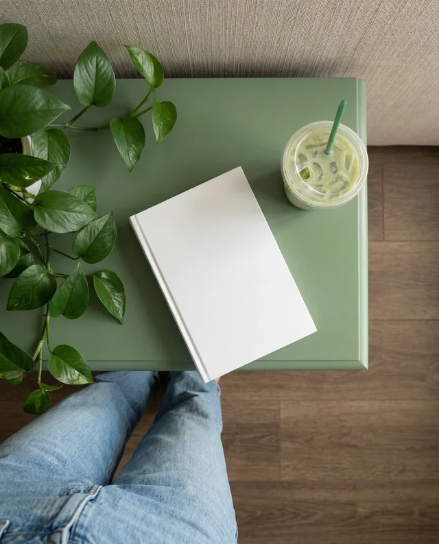 Cozy Mockup of a Book and Refreshing Green Tea